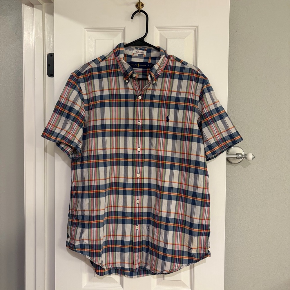 Ralph Lauren Men’s Colorful Authentic Bleeding Madras Short Sleeve Shirt Large